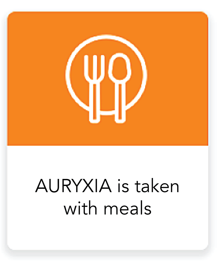 AURYXIA is taken with meals graphic